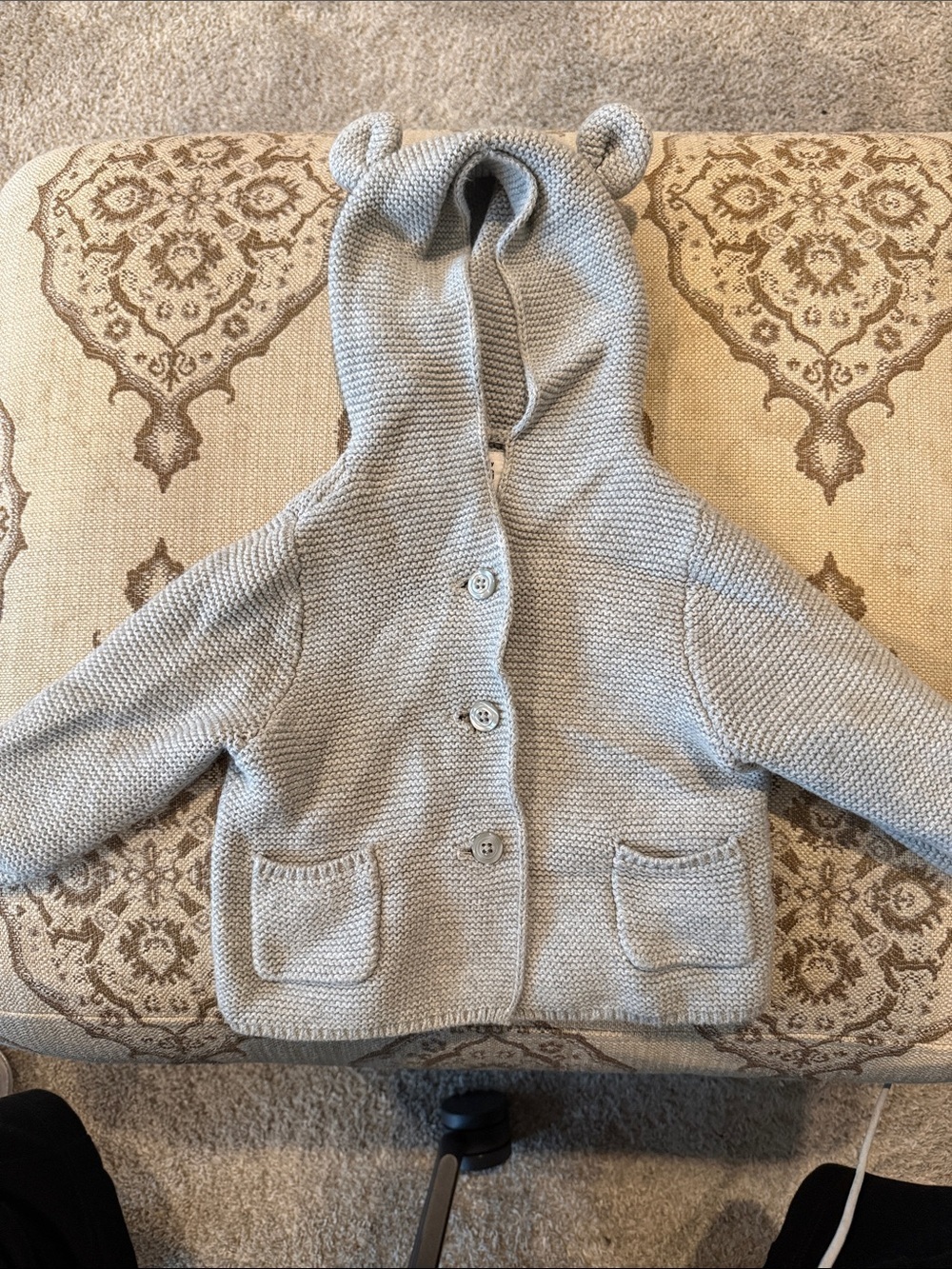 GAP Baby Hooded Knit Puffer Jacket with Bear Ears - Light Gray